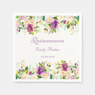 Papel Guardanapo elegante floral roxo de Quinceanera