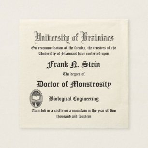 Papel Guardanapo falsificado do diploma de Frankenstein