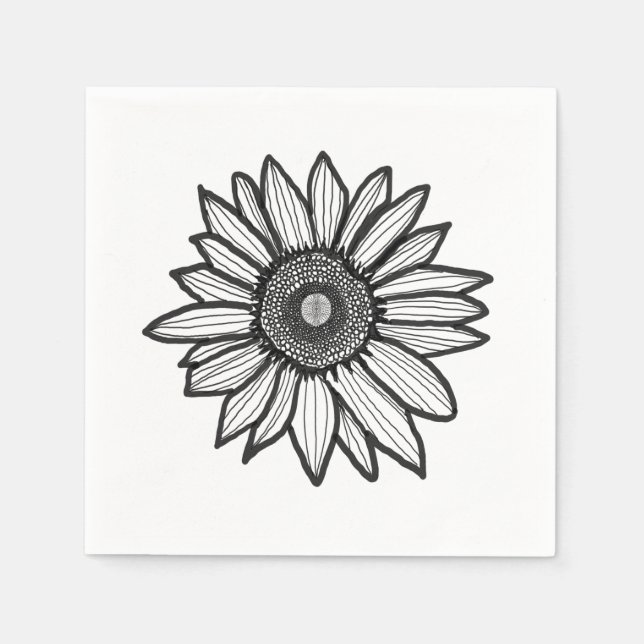 Papel Guardanapo Flor de Girassol Rústico Preto e Branco (Frente)