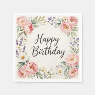 Papel Guardanapo Floral Feliz Aniversário | Festa de Pri