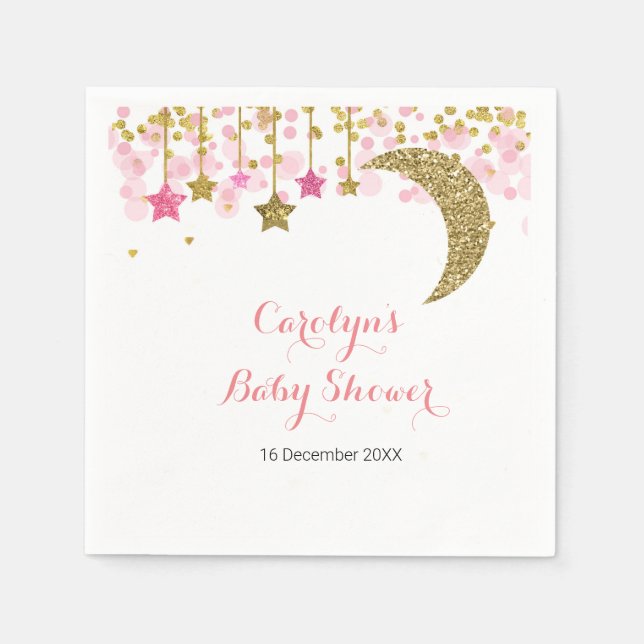 Papel Guardanapo para Chá de Noiva lua rosa com glitter  (Frente)