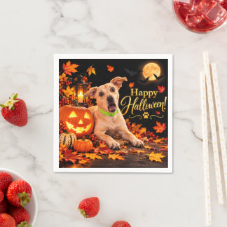 Papel Guardanapo Preto de Halloween com Cachorro Surpres
