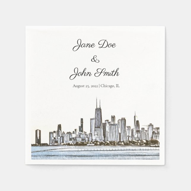 Papel Guardanapo Skyline Personalizado de Chicago (Frente)