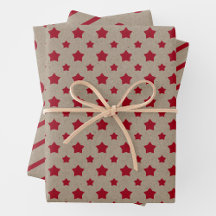 Papel Kraft Falso Com Estrelas, Listras e Bolinhas