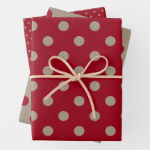 Papel Kraft Marrom e Vermelho Falso Com Bolinhas