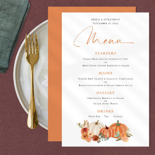 PAPEL Laranja Pumpkins outono Florais Menu Casamen