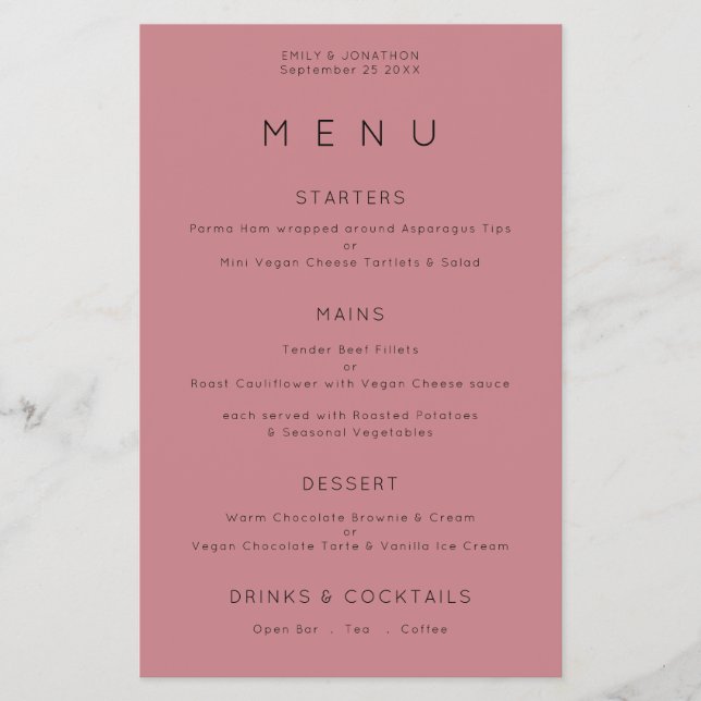 PAPEL | Menu de Casamento simples com poeira de ti (Frente)