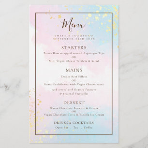 PAPEL Molas de água cor-de-rosa Menu Casamento