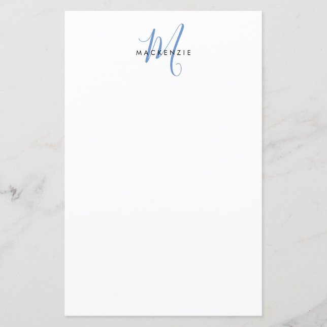 Papel Monograma de Letra com Grafia Azul Branca Mo (Frente)