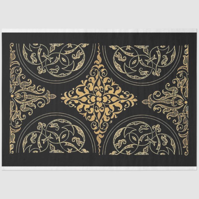 Papel Ornamental preto clássico e Dourado (Frente )
