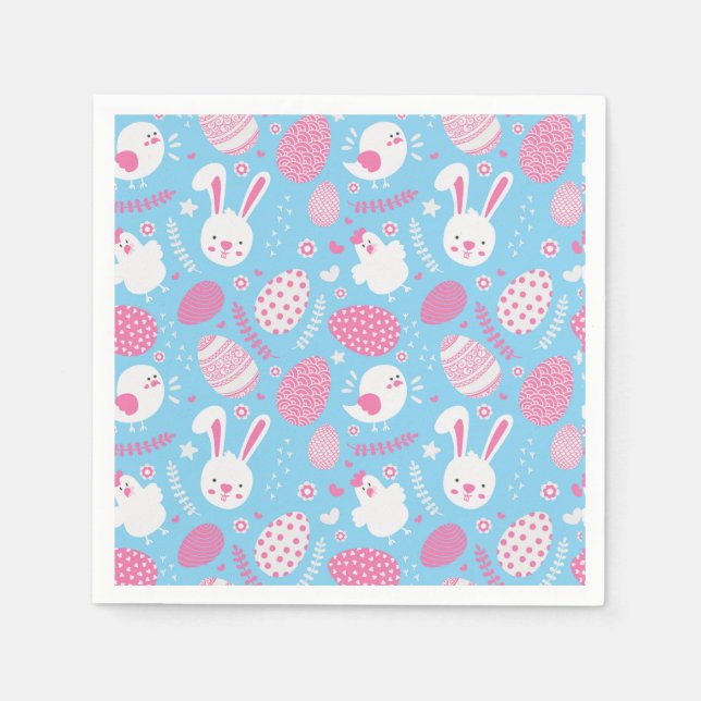 Papel Padrão de Páscoa rosa e azul simples | Guardanapo  (Frente)