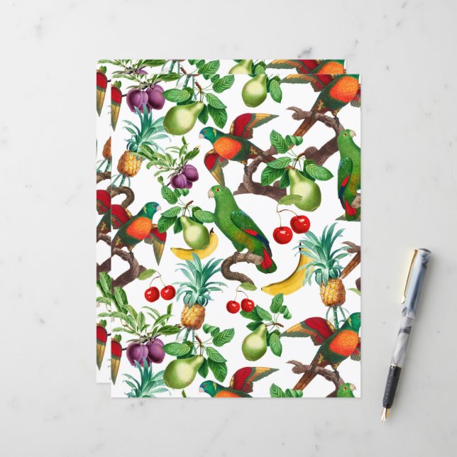 Papel-papa-papa-papelão sobre Frutas tropicais e a (Frente/Verso In Situ)