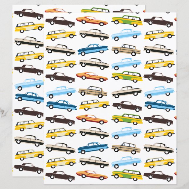 Papel para Álbum de Recortes de Carros Antigos (Frente/Verso)