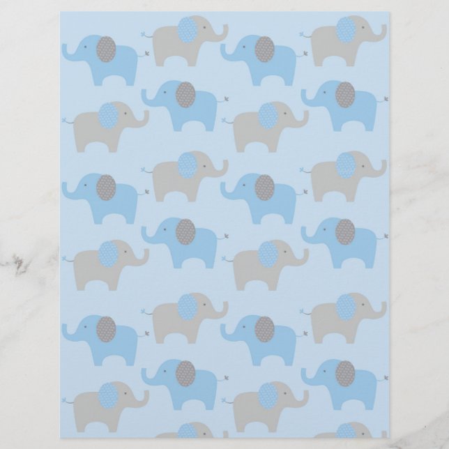 Papel para bebê elefante de Cinza azul (Frente)