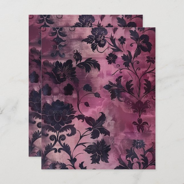Papel para Escraparia Floral de Grunge Gótico Roxo (Frente/Verso)