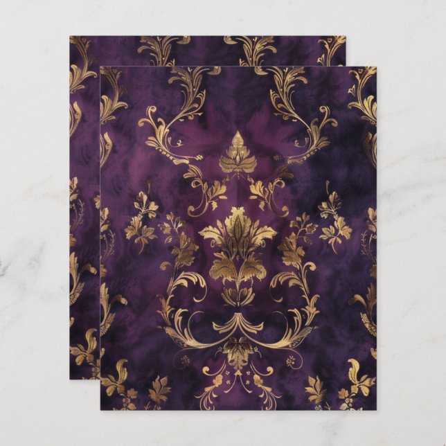 Papel para Escraparia Floral de Grunge Gótico Roxo (Frente/Verso)