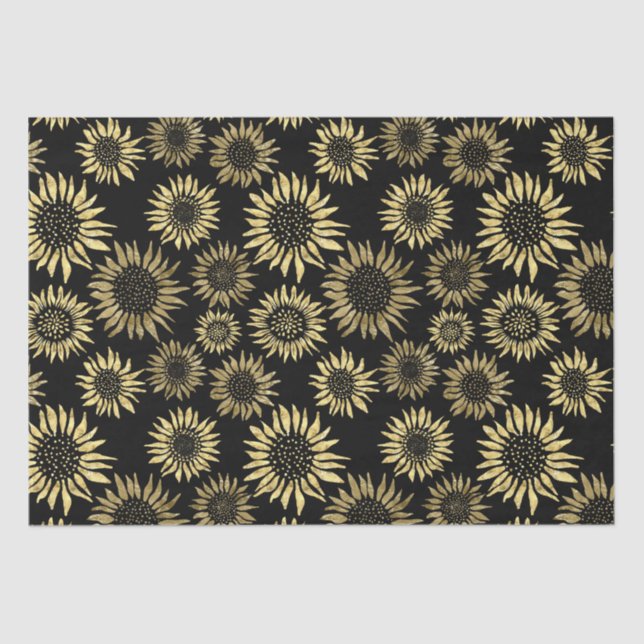 Papel para tecidos de girassol, Dourado, preto (Frente )