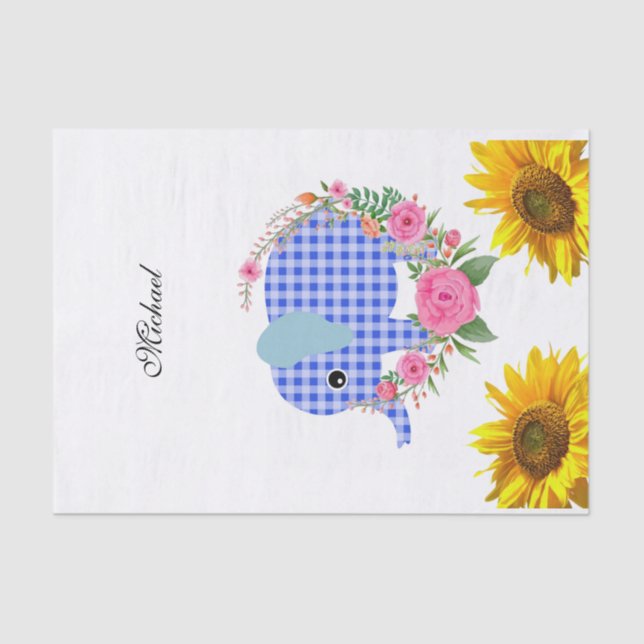 Papel para tecidos de girassol Floral Azul-Elefant (Frente )