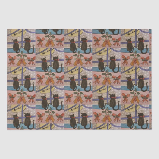 Papel para tecidos de Natal de Gato Preto (Frente )