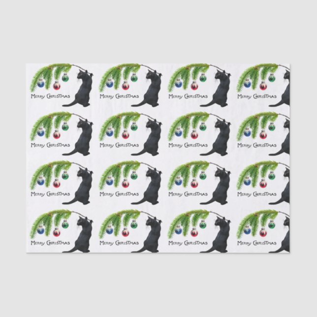 Papel para tecidos de Natal em Troca de Gato Negro (Frente )