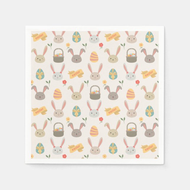 Papel Páscoa simples de ovos e coelhos | Guardanapo de P (Frente)