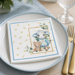 Papel Pequeno Cordeiro Guardanapo Azul para Chá de Beb