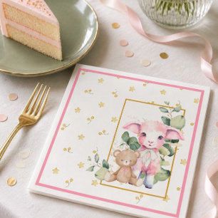 Papel Pequeno Cordeiro   Guardanapo para Chá de Bebê Ros