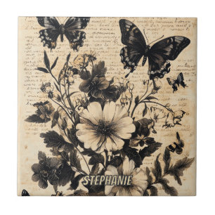 Papel Pergaminho Flor de Borboleta Preta e Branca