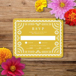 Papel Picado Amarelo quente | Cartão RSVP de Respo