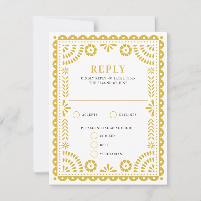 Papel Picado Amarelo quente | Cartão RSVP de Respo (Frente)
