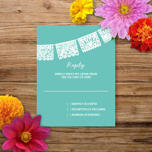 Papel Picado Aqua Cartão RSVP de Resposta de Cas
