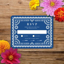 Papel Picado Azul | Cartão RSVP de Resposta de Cas
