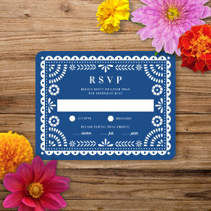 Papel Picado Azul   Cartão RSVP de Resposta de Cas