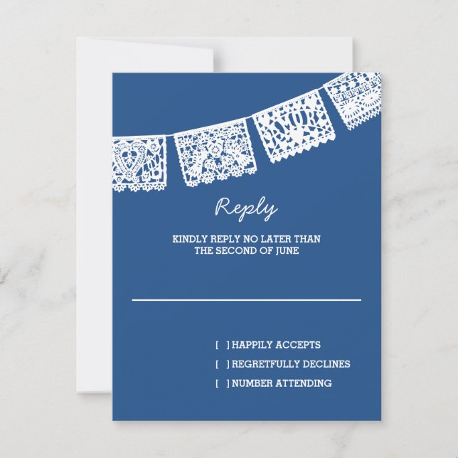 Papel Picado Azul | Cartão RSVP de Resposta de Cas (Frente)