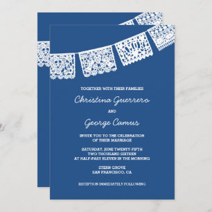 Papel Picado Azul   Convite Para Casamento