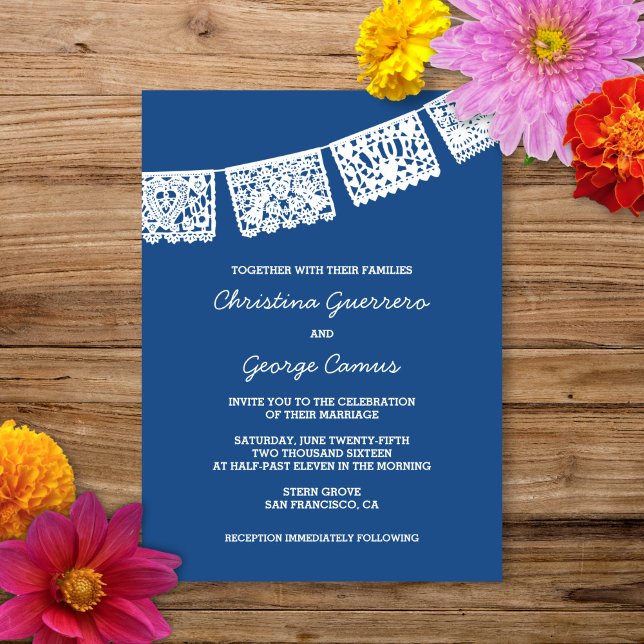 Papel Picado Azul | Convite Para Casamento (Criador carregado)