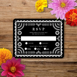 Papel Picado Black | Cartão RSVP de Resposta de Ca