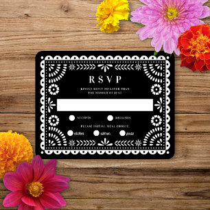 Papel Picado Black Cartão RSVP de Resposta de Ca