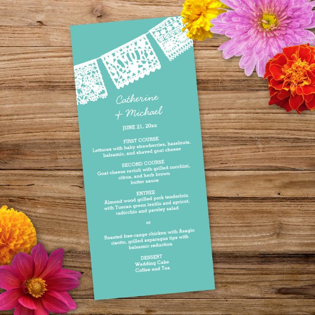 Papel Picado | Cartão de Menu de Recepção de Casam (Criador carregado)