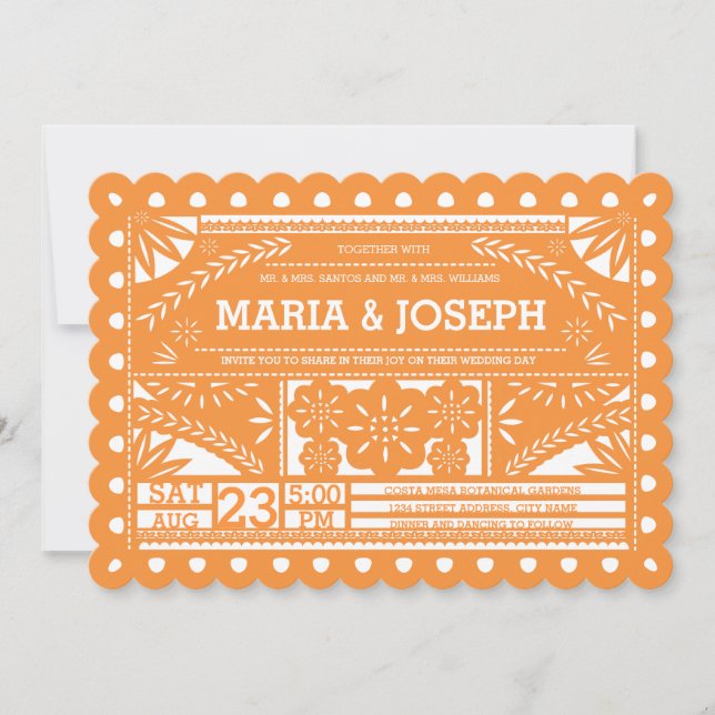 Papel Picado Convite de casamento - Laranja (Frente)
