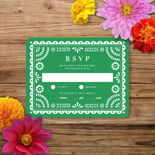 Papel Picado Green   Cartão RSVP de Resposta de Ca