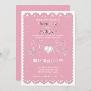 Papel Picado Pink Love Birds Convite De Casamento