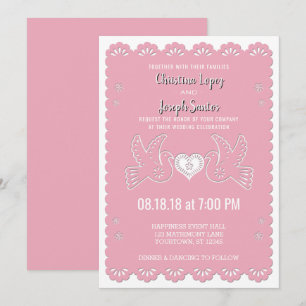 Papel Picado Pink Love Birds Convite Para Casament