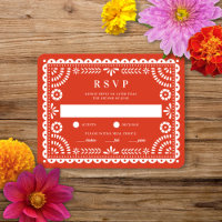 Papel Picado Quente Vermelho | Cartão RSVP de Resp