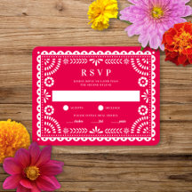 Papel Picado Rosa Quente | Cartão RSVP de Resposta