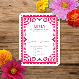 Papel Picado Rosa Quente | Cartão RSVP de Resposta