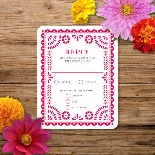 Papel Picado Rosa Quente Cartão RSVP de Resposta
