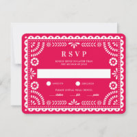 Papel Picado Rosa Quente | Cartão RSVP de Resposta