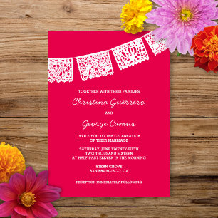 Papel Picado Rosa Quente Convite Para Casamento