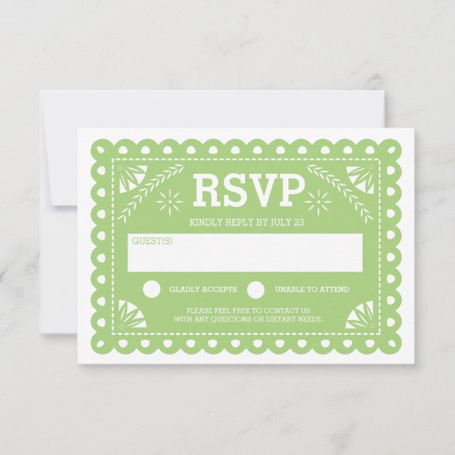 Papel Picado Wedding RSVP Green (Frente)